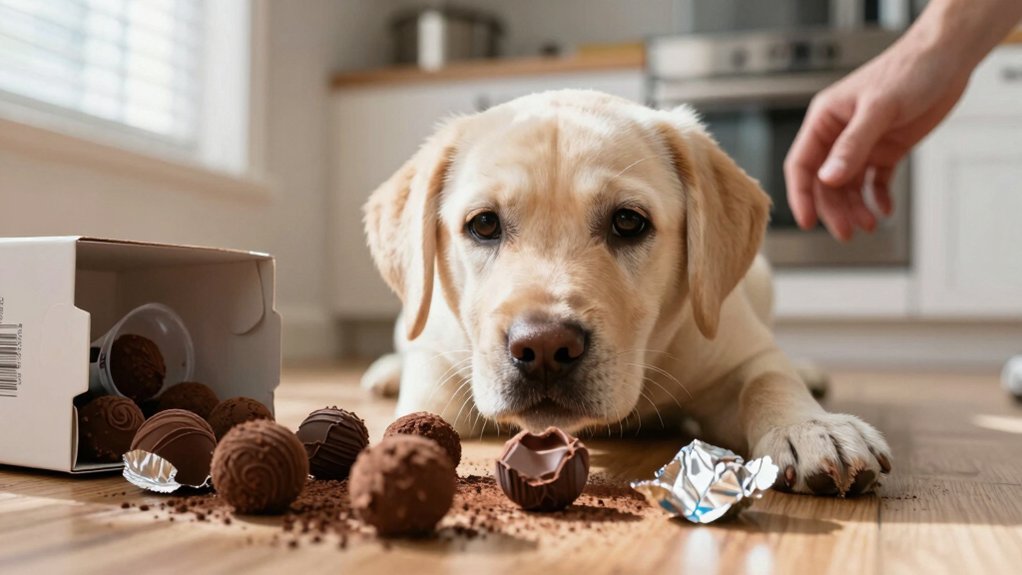 Pašalinkite likusį šokoladą, paskambinkite veterinarui